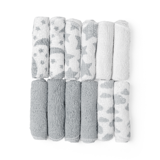 Baby Washcloths - Sky Theme Grey