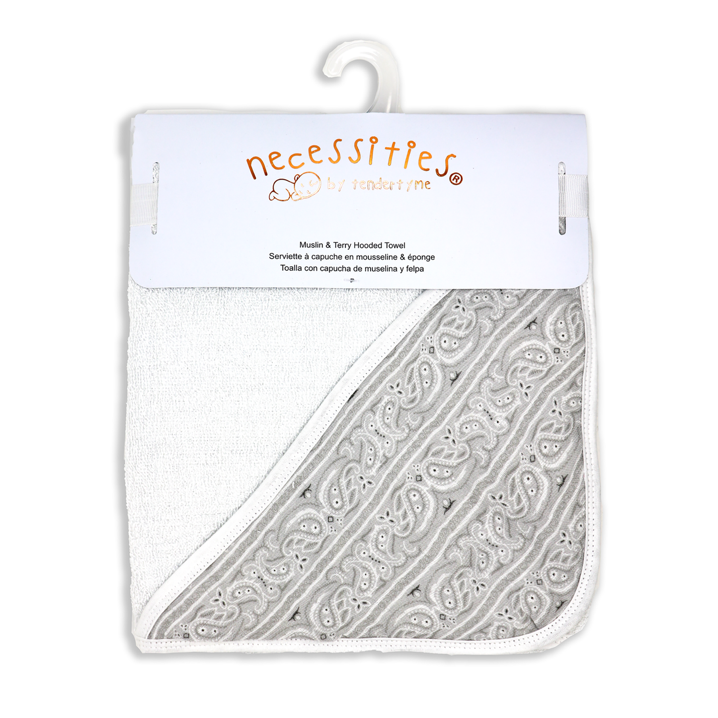 Baby's Hooded Towel - Grey Paisley