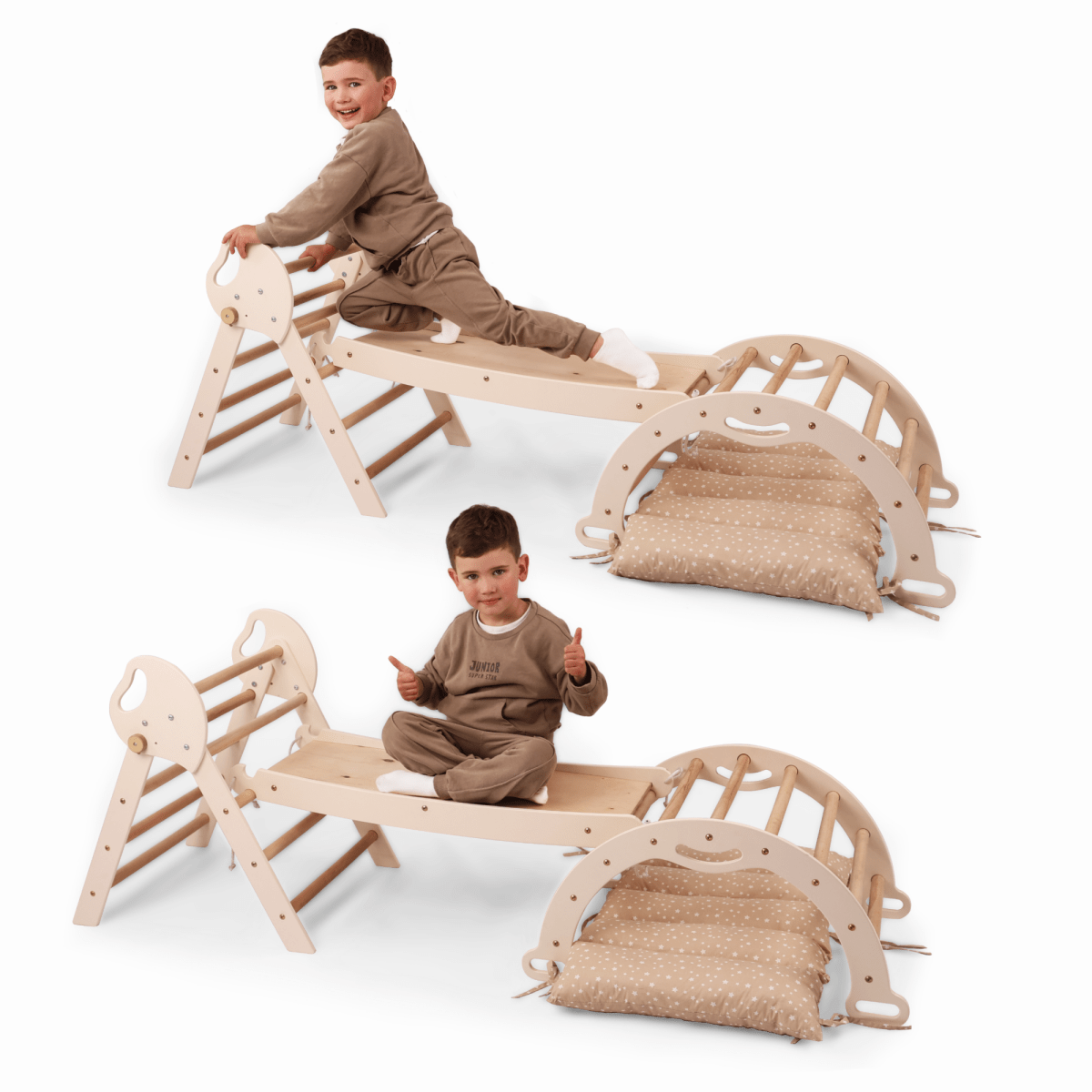 4in1 Montessori Climbing Set: Pikler Triangle, Arch, Slide Board, and Cushion for Toddlers (1–3 Years)