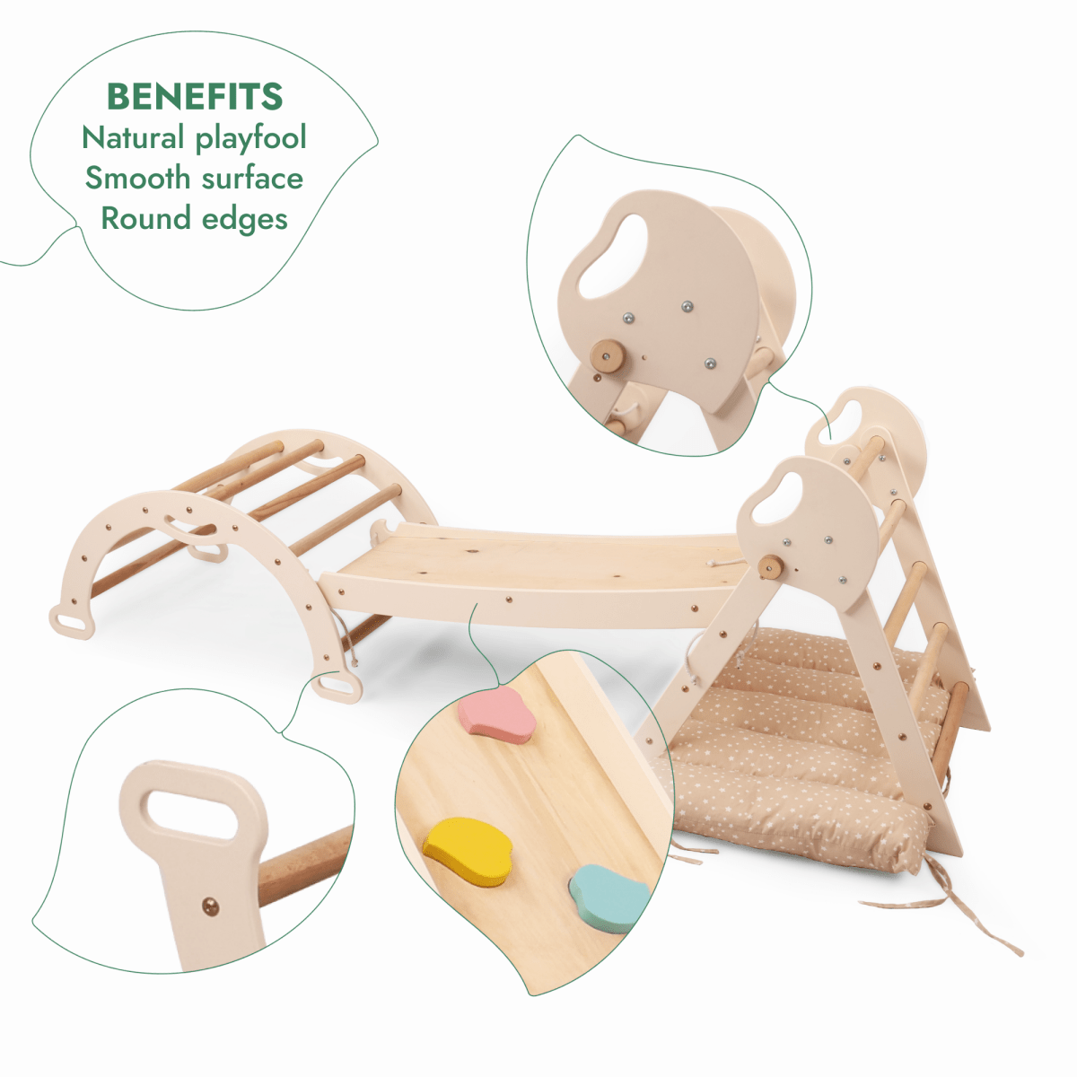 4in1 Montessori Climbing Set: Pikler Triangle, Arch, Slide Board, and Cushion for Toddlers (1–3 Years)