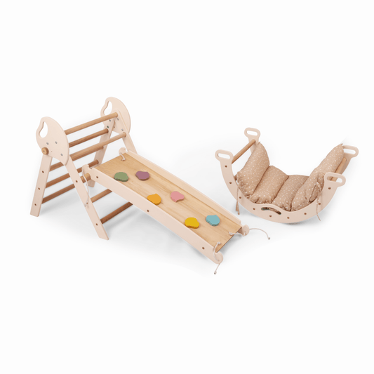 4in1 Montessori Climbing Set: Pikler Triangle, Arch, Slide Board, and Cushion for Toddlers (1–3 Years)