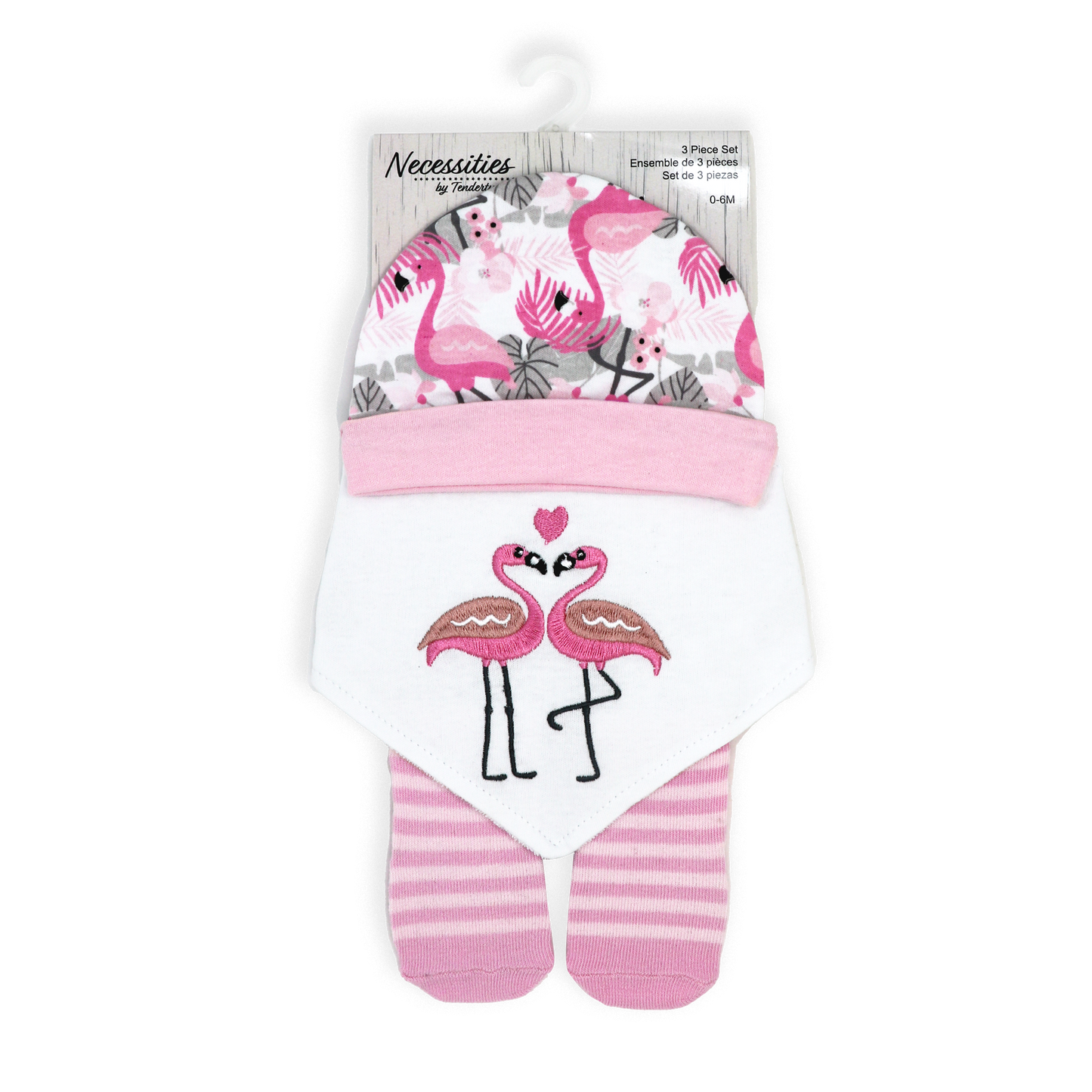 Baby's Cap, Bib and Socks Set - Flamingo