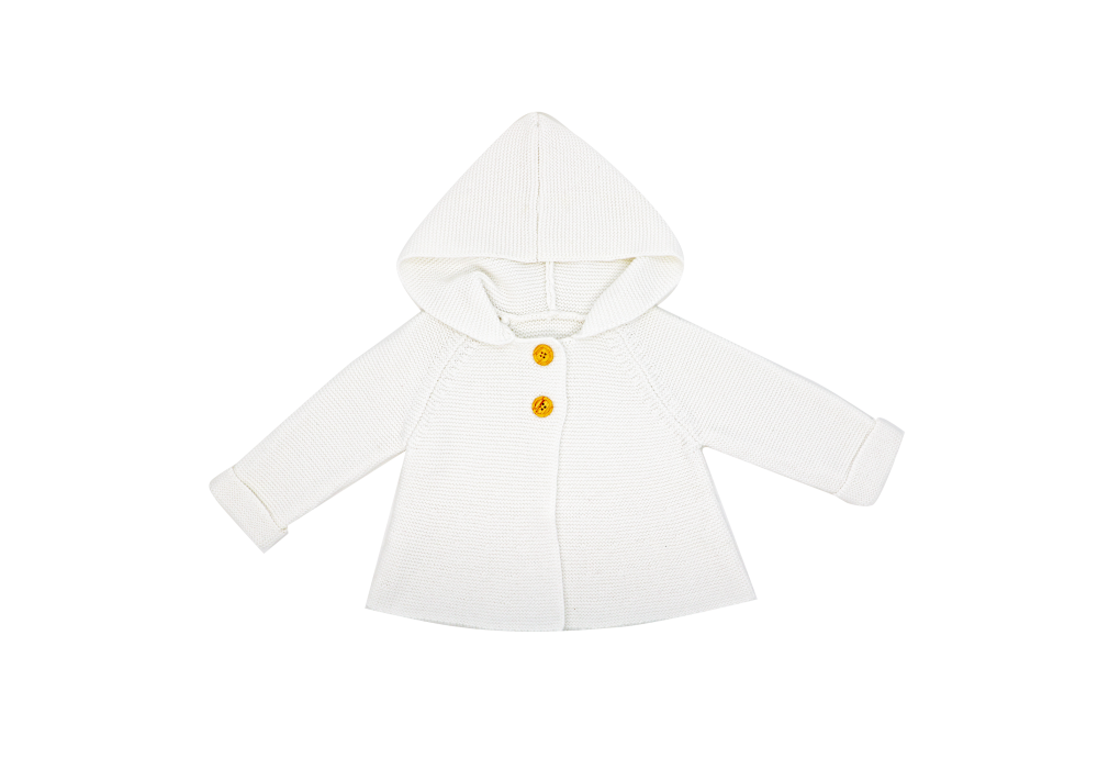 Textured Knit Baby's Hooded Coat - White