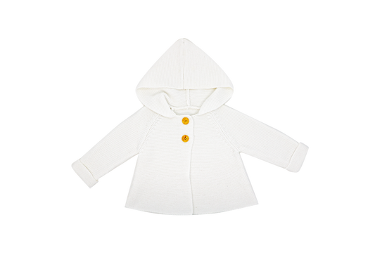 Textured Knit Baby's Hooded Coat - White