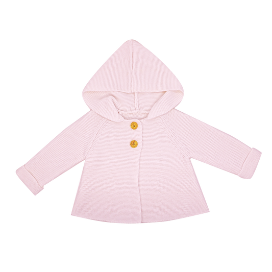 Textured Knit Baby's Hooded Coat - Pink