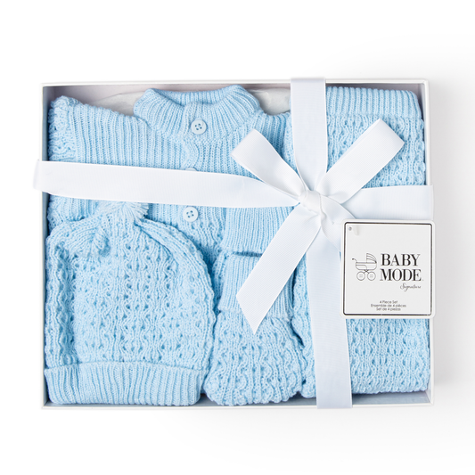 Knit Cardigan and Pant Gift Set - Blue