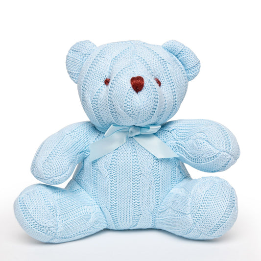 Baby's Knit Stuffed Teddy Bear- Blue