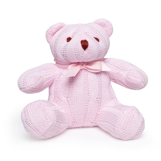 Baby's Knit Stuffed Teddy Bear- Pink