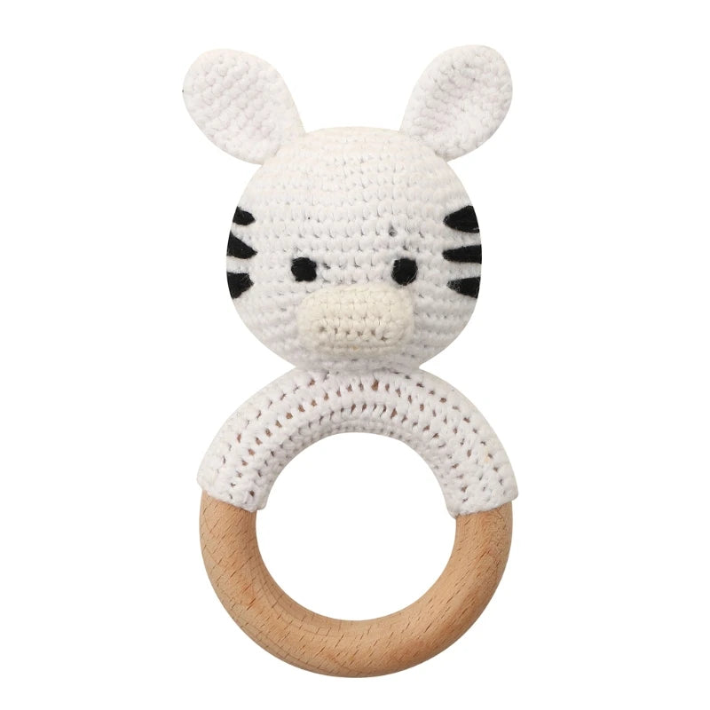 Crochet Wooden Ring Baby Teether – Animal Rattle & Soother
