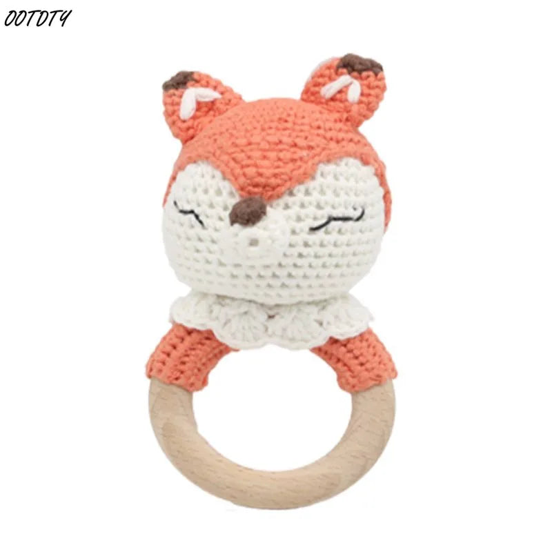 Crochet Wooden Ring Baby Teether – Animal Rattle & Soother