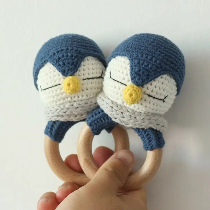 Crochet Wooden Ring Baby Teether – Animal Rattle & Soother