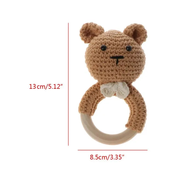 Crochet Wooden Ring Baby Teether – Animal Rattle & Soother