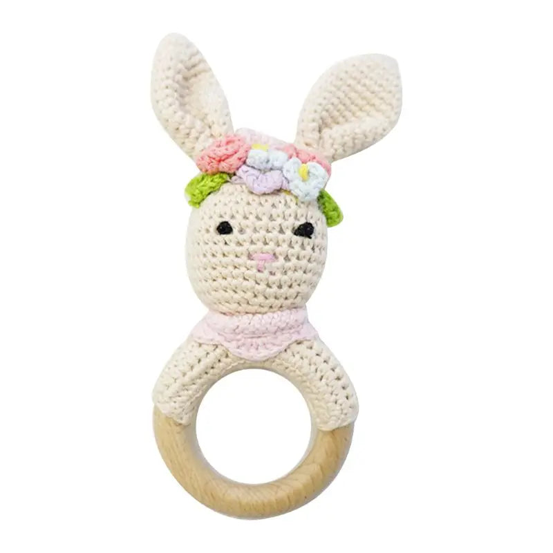 Crochet Wooden Ring Baby Teether – Animal Rattle & Soother