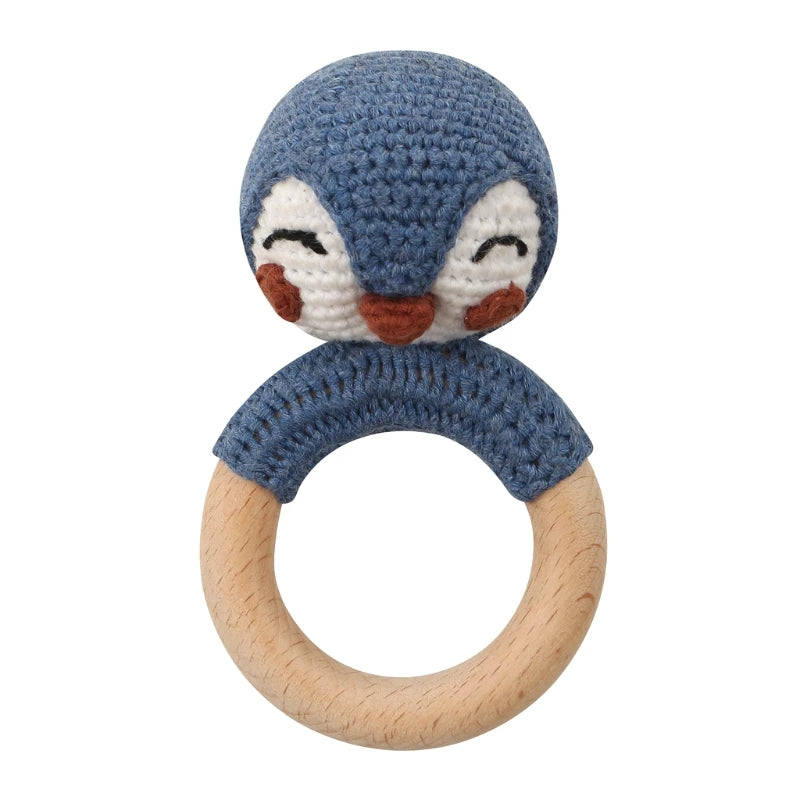 Crochet Wooden Ring Baby Teether – Animal Rattle & Soother
