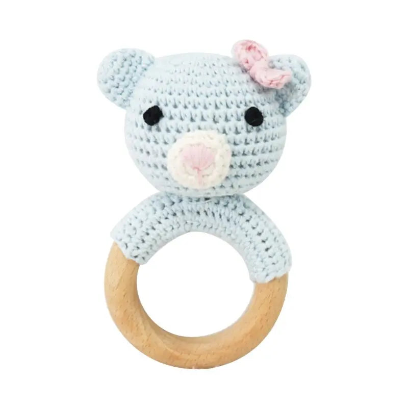 Crochet Wooden Ring Baby Teether – Animal Rattle & Soother