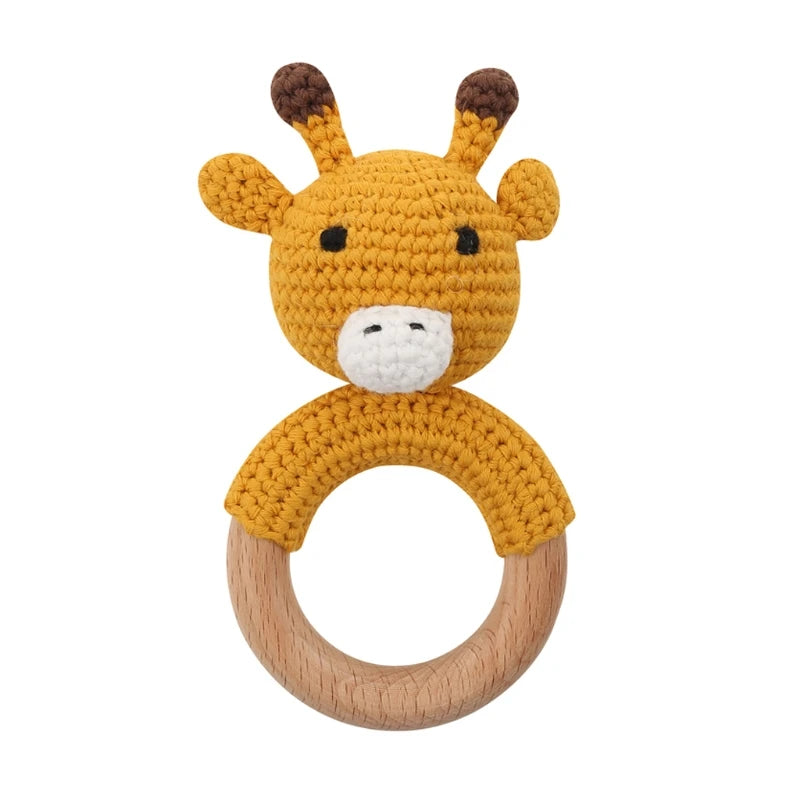 Crochet Wooden Ring Baby Teether – Animal Rattle & Soother