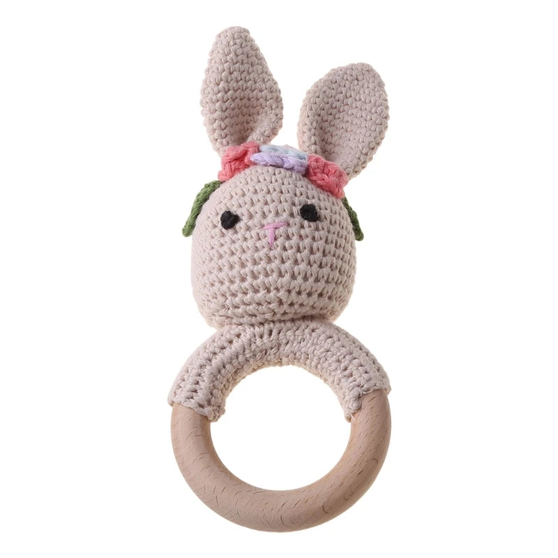 Crochet Wooden Ring Baby Teether – Animal Rattle & Soother