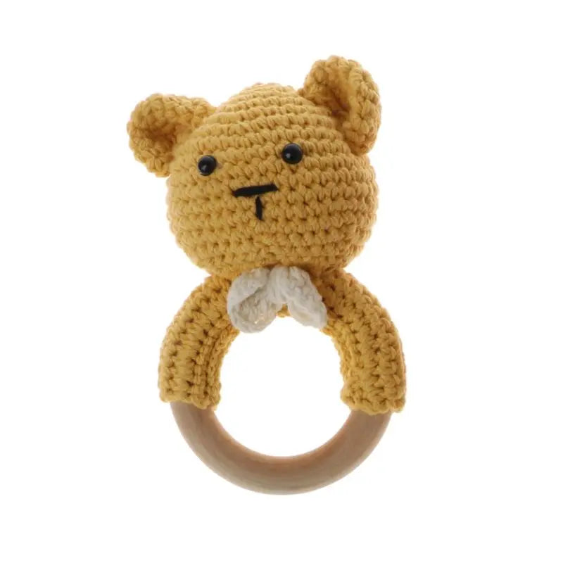 Crochet Wooden Ring Baby Teether – Animal Rattle & Soother