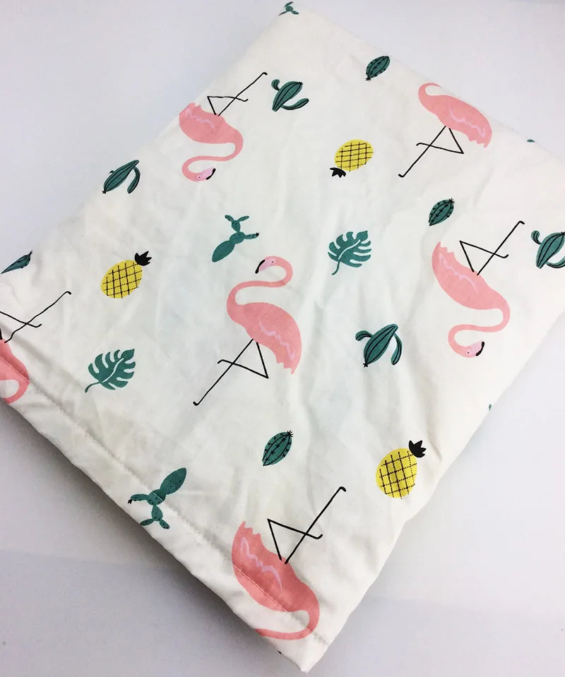 Cotton Double Layer Baby Bean Blanket - Flamingo