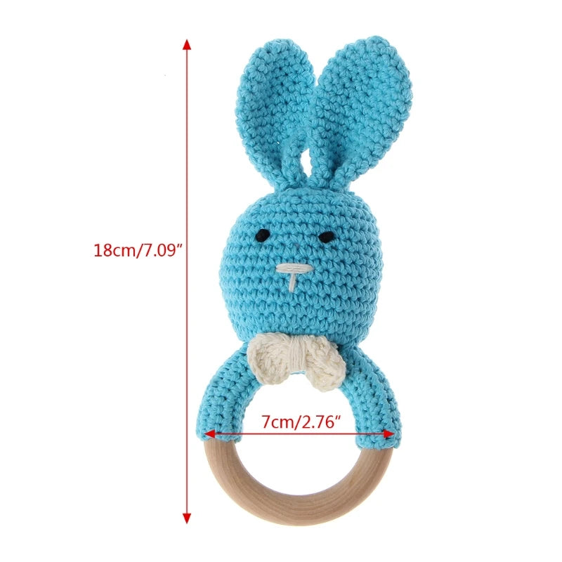 Crochet Wooden Ring Baby Teether – Animal Rattle & Soother