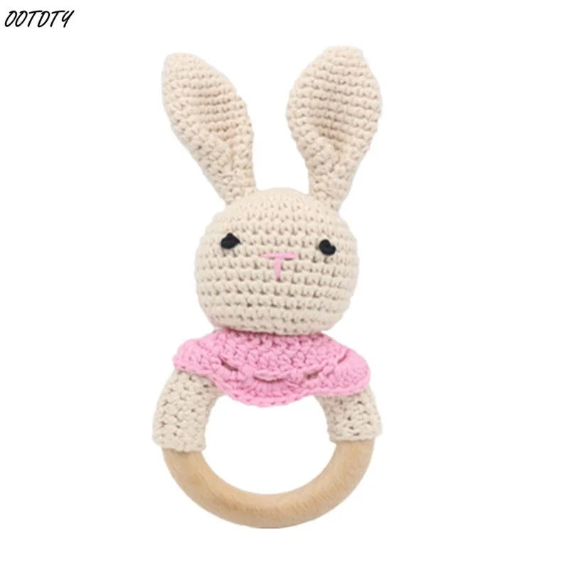 Crochet Wooden Ring Baby Teether – Animal Rattle & Soother