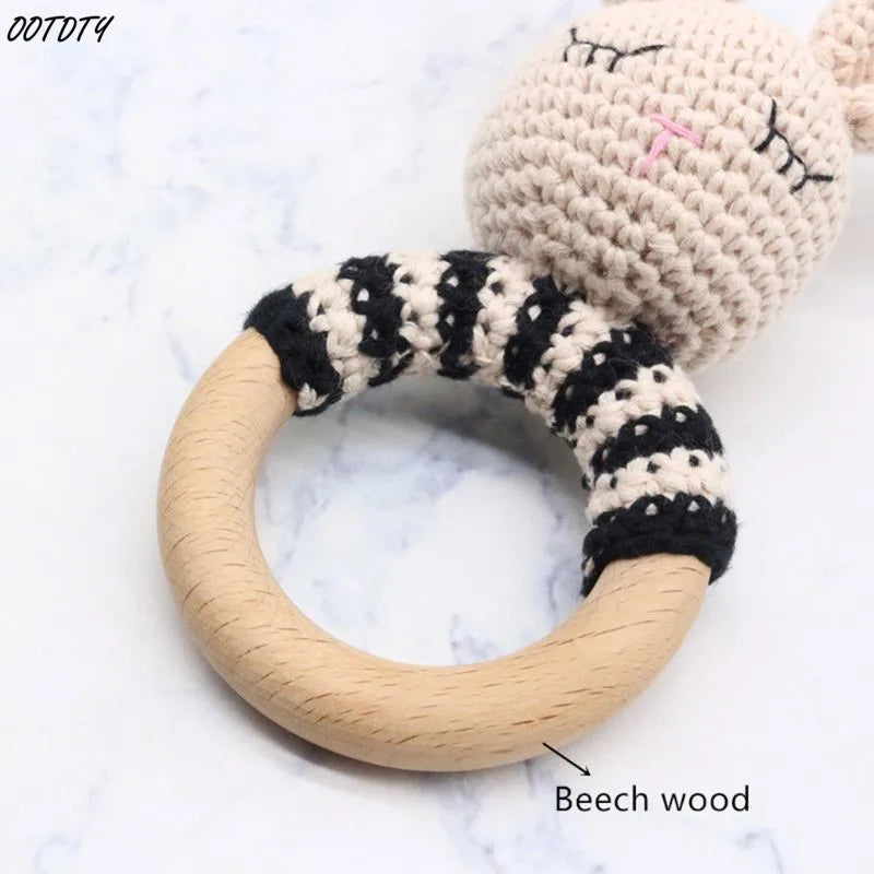 Crochet Wooden Ring Baby Teether – Animal Rattle & Soother