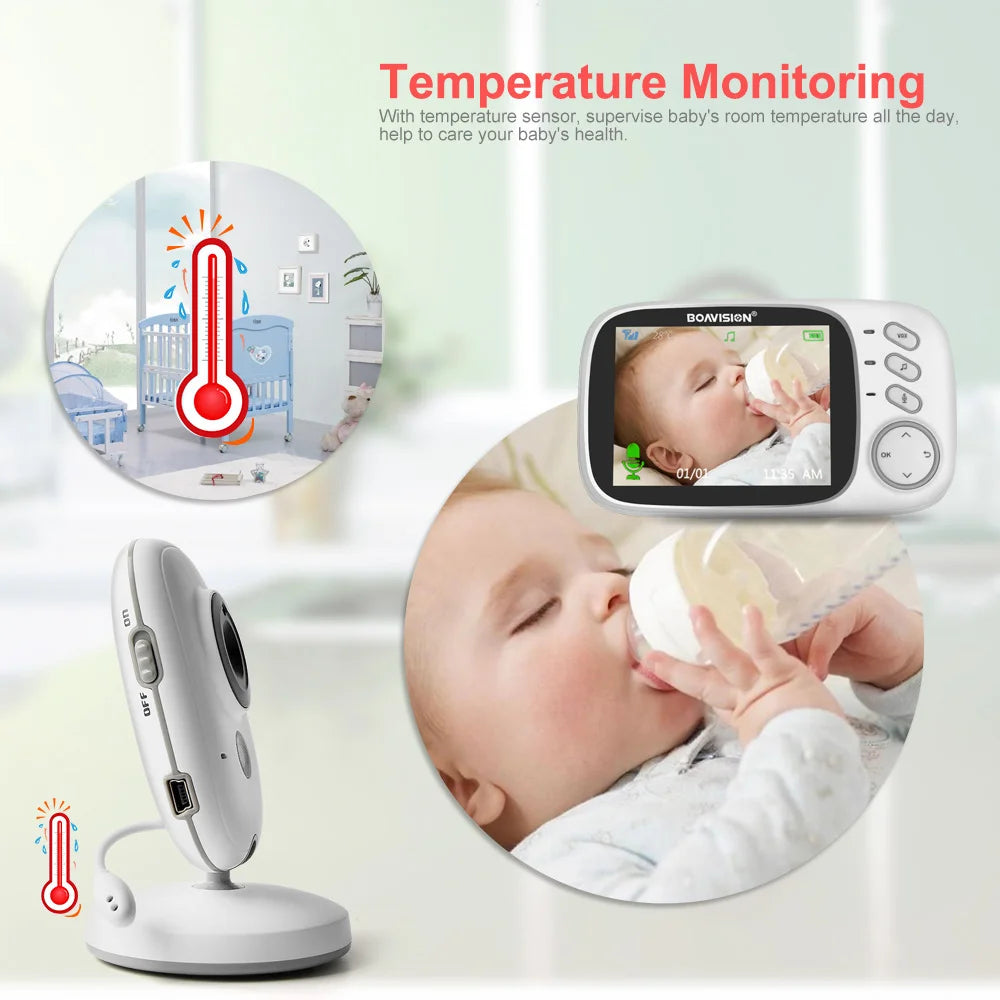 Video Baby Monitor – 3.2” LCD Screen with Night Vision & 2-Way Audio