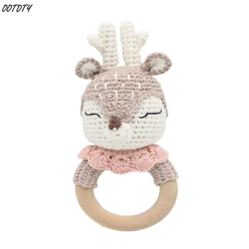 Crochet Wooden Ring Baby Teether – Animal Rattle & Soother