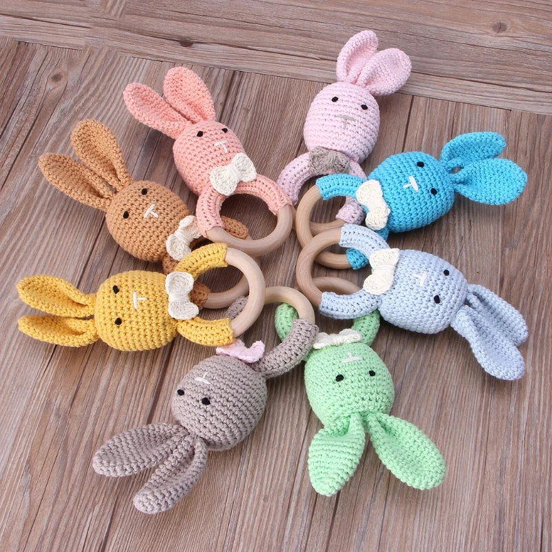 Crochet Wooden Ring Baby Teether – Animal Rattle & Soother