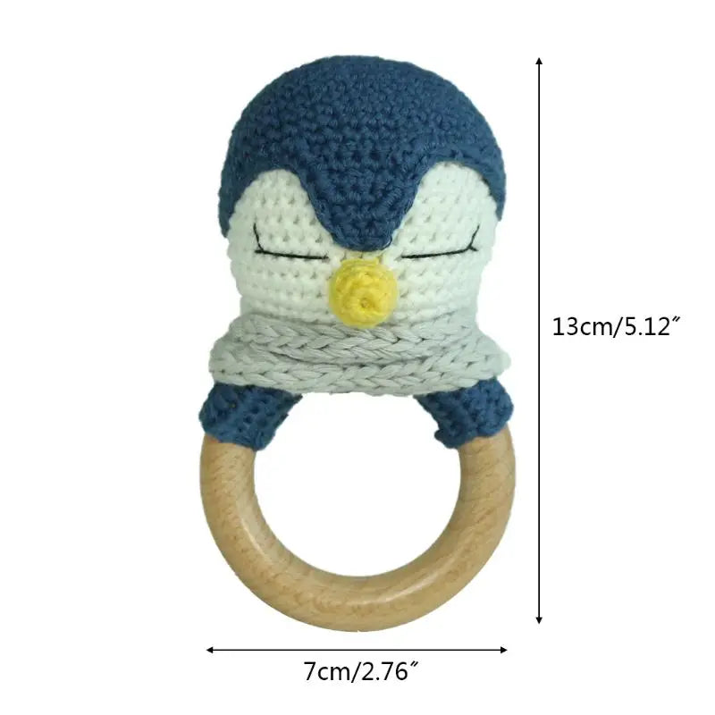 Crochet Wooden Ring Baby Teether – Animal Rattle & Soother