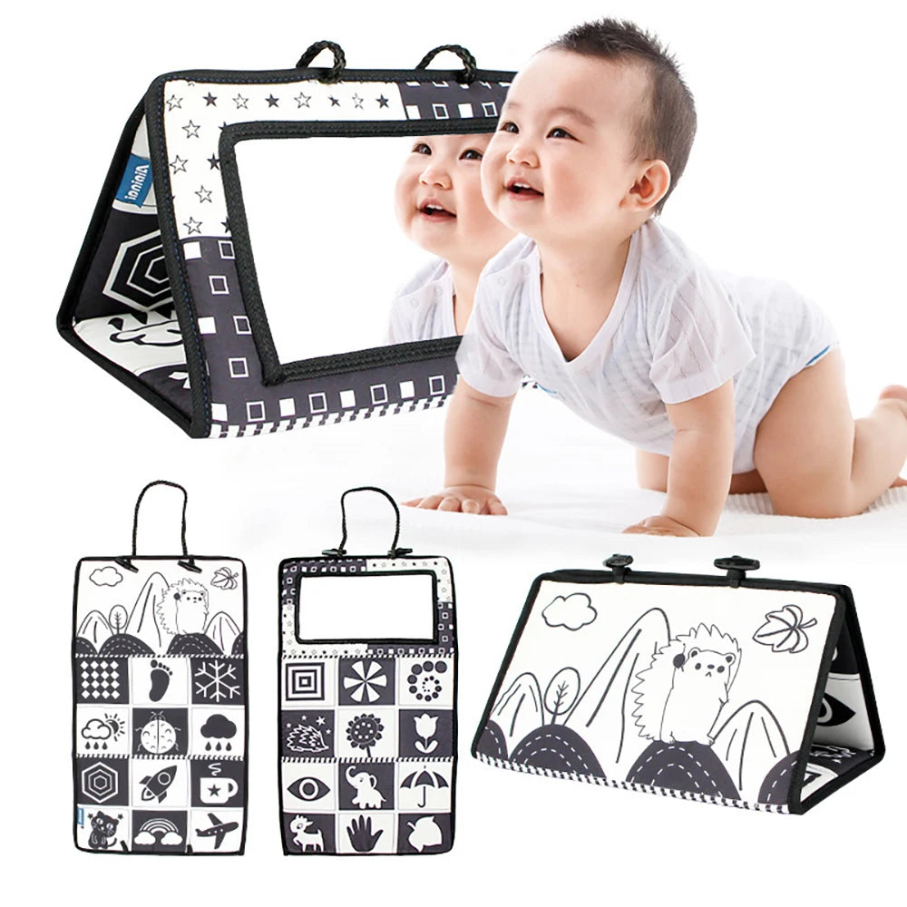 Black and White Newborn Mirror Toys Baby Tummy Time for Babies Montessori Development Crawl High Contrast Activity Sensory Toy