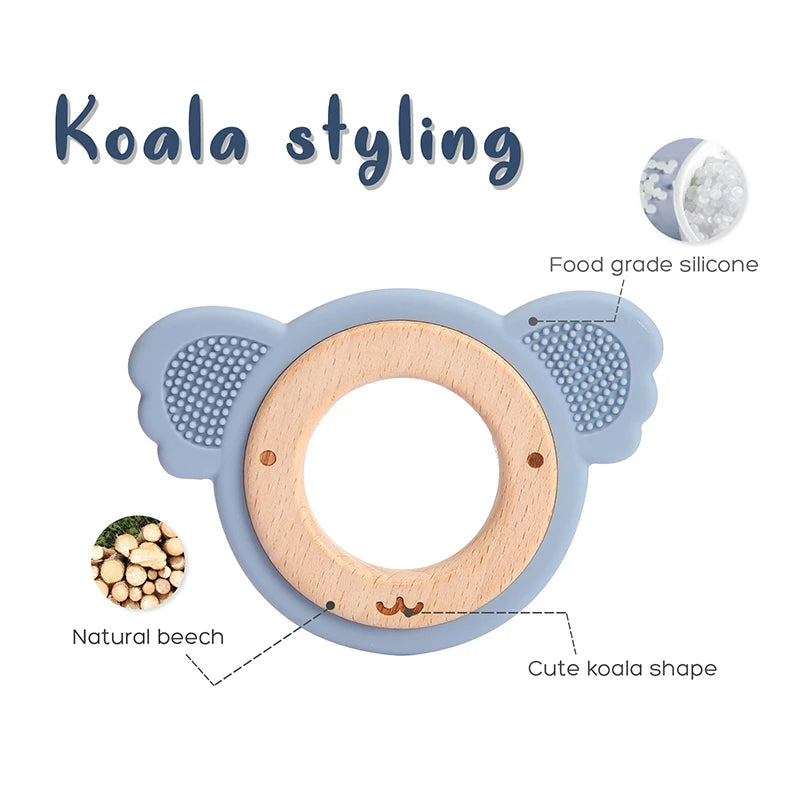 Silicone & Wood Baby Teether – BPA-Free Chewing Ring