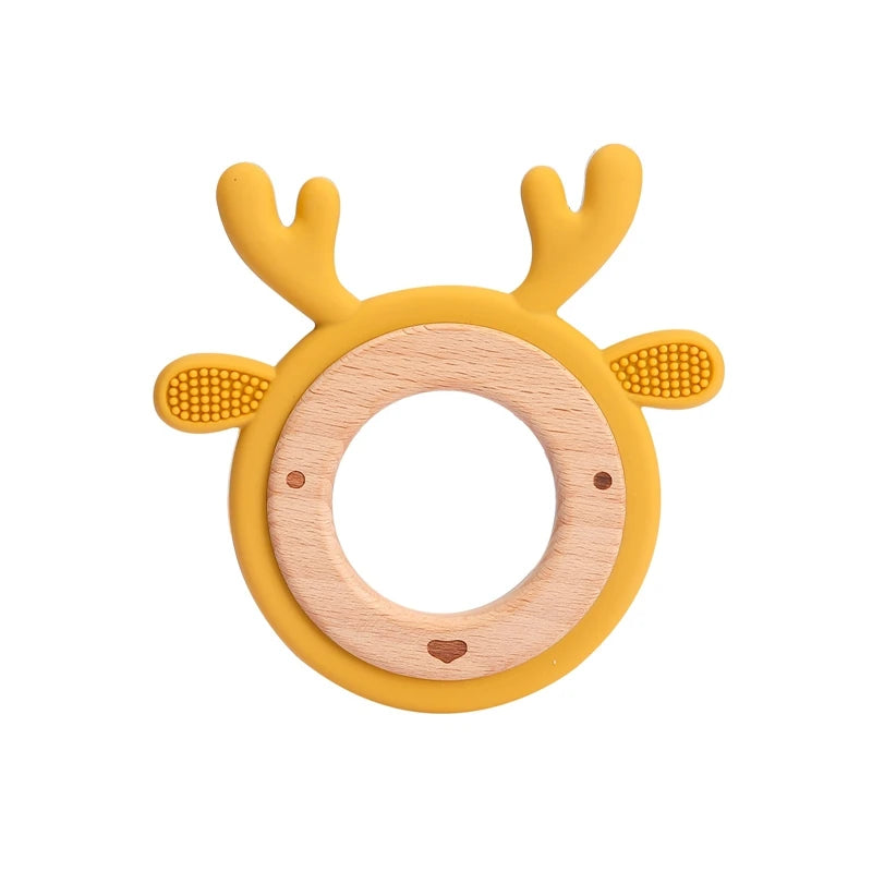Silicone & Wood Baby Teether – BPA-Free Chewing Ring