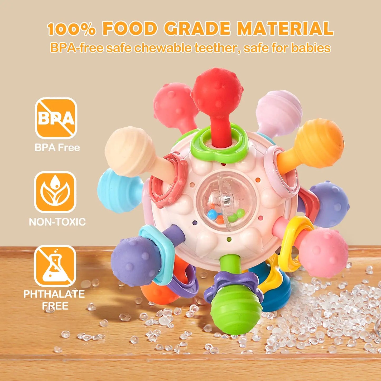 Sensory Teething Ball & Rattle – Baby Grasping Toy for 0–12 Months
