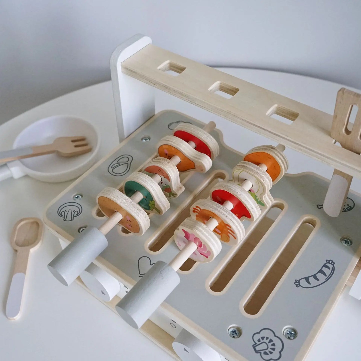 Simulation Wooden Toy BBQ Set Play Role Game Early Learning Educational Toy Cooking Playset for Girls Toddlers Kids Boy Children