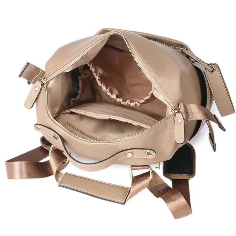 Luxury Leather Diaper Bag Backpack – Large Capacity Travel Bag