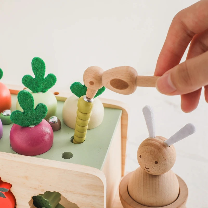 Montessori Wooden Vegetable Car – Pull & Shape Matching Toy