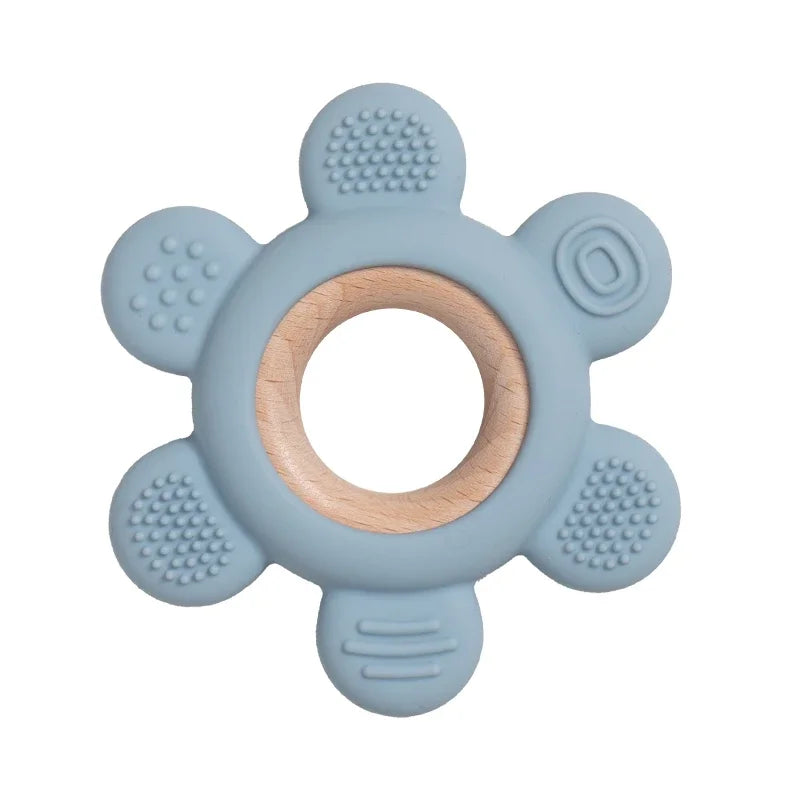 Silicone & Wood Baby Teether – BPA-Free Chewing Ring