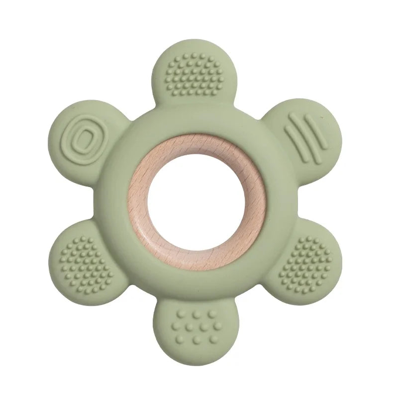 Silicone & Wood Baby Teether – BPA-Free Chewing Ring