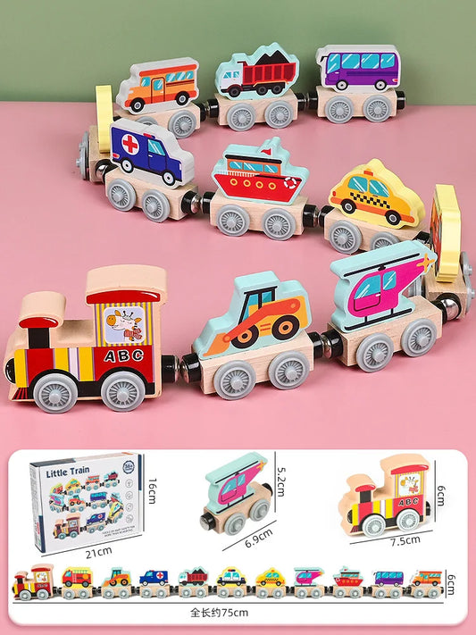 Montessori Wooden Magnetic Train Set - Transportation