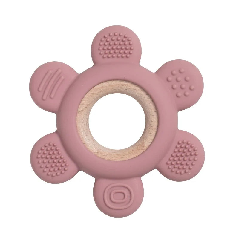 Silicone & Wood Baby Teether – BPA-Free Chewing Ring
