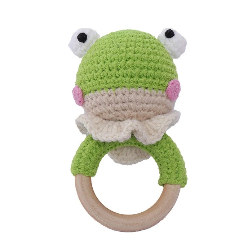 Crochet Wooden Ring Baby Teether – Animal Rattle & Soother
