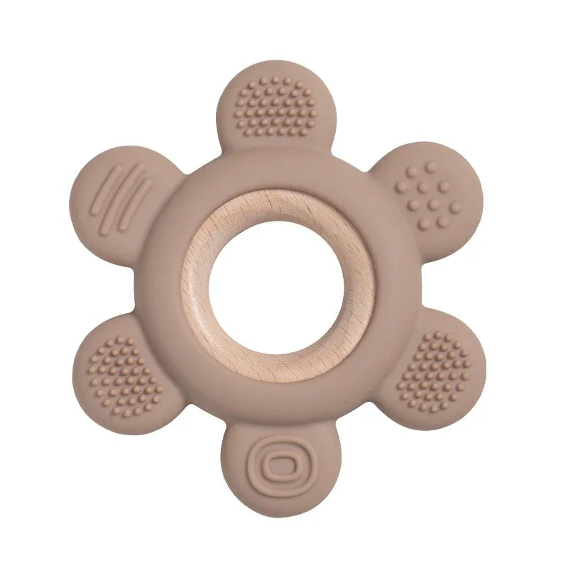 Silicone & Wood Baby Teether – BPA-Free Chewing Ring