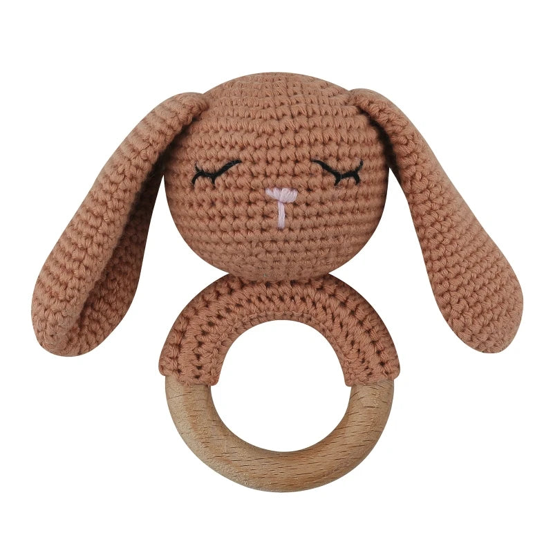 Crochet Wooden Ring Baby Teether – Animal Rattle & Soother