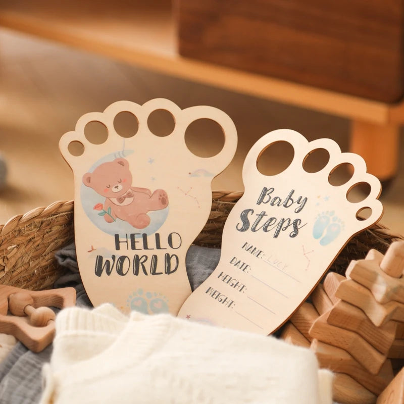 Baby Footprint Photography Prop Wooden Milestone Card