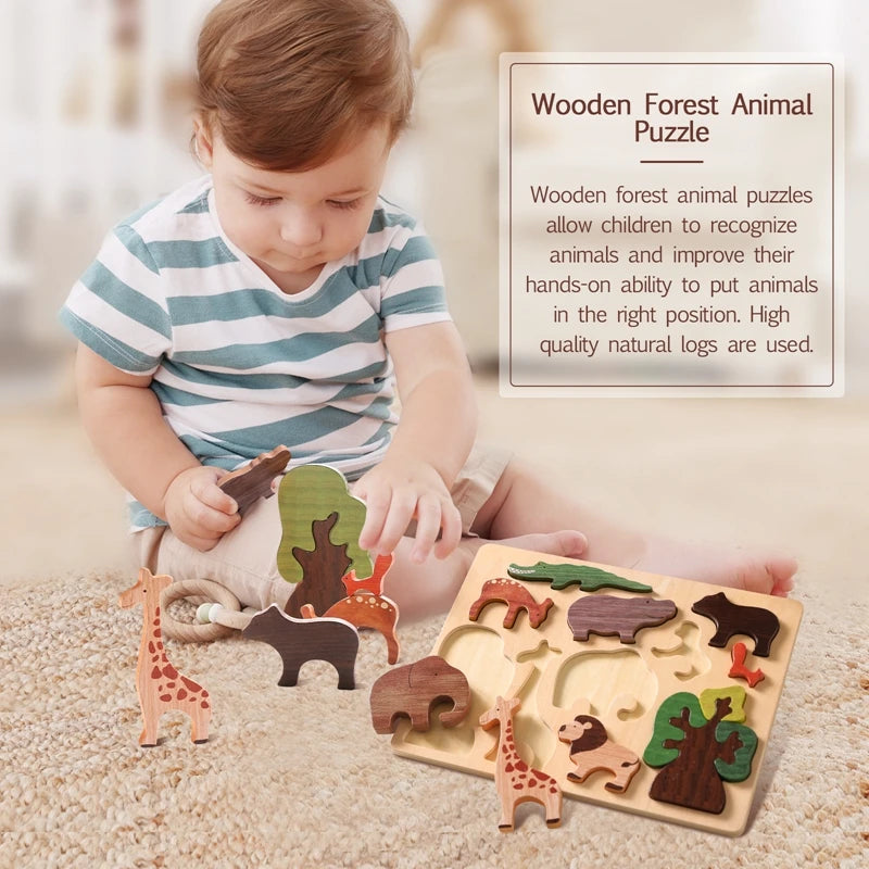 Montessori 3D Wooden Puzzle – Forest Animals Jigsaw
