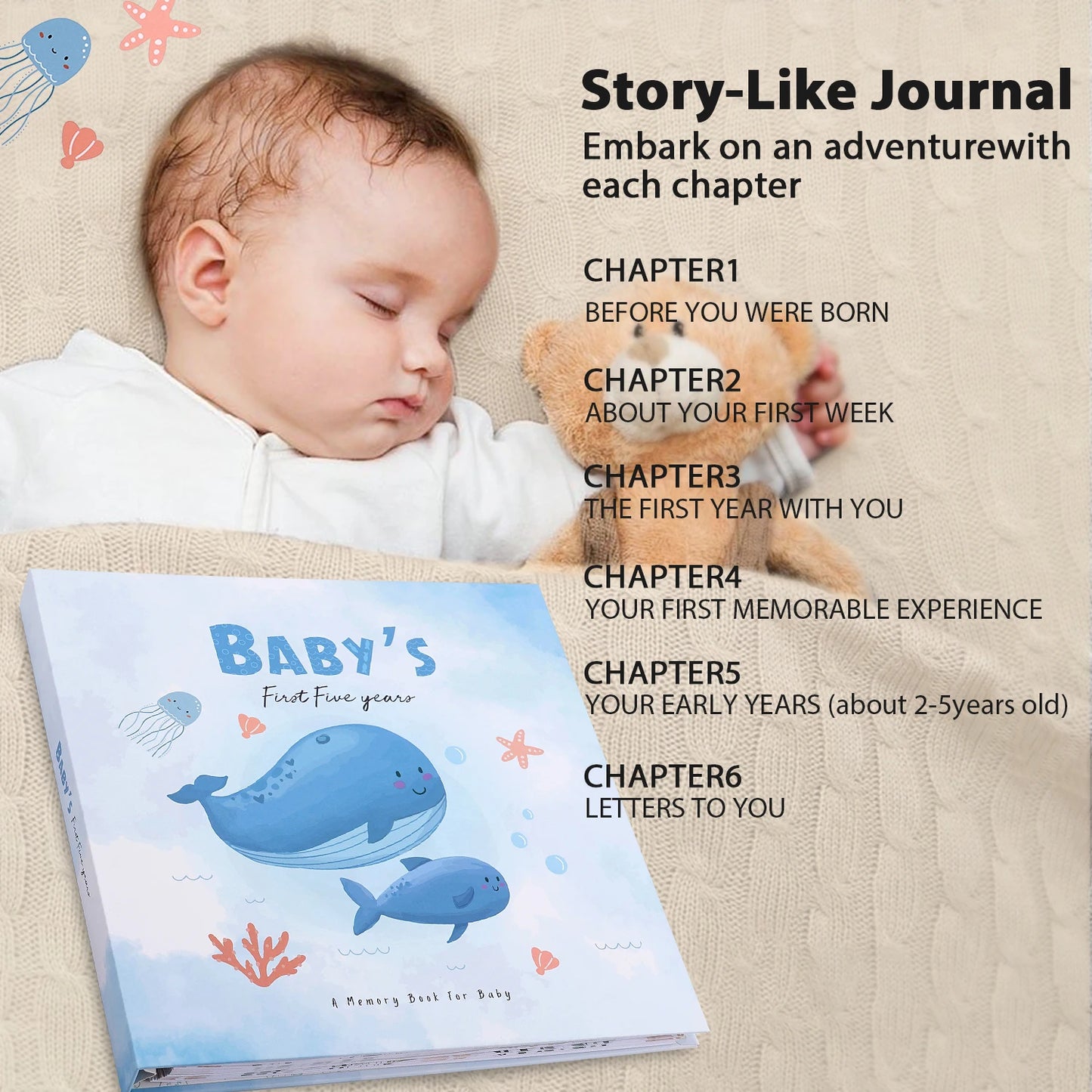 Baby Memory Book & Scrapbook Journal with Keepsake Sleeve | Birth to 5 Years