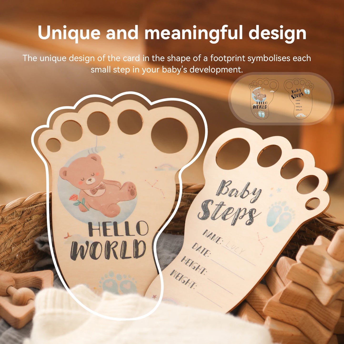 Baby Footprint Photography Prop Wooden Milestone Card