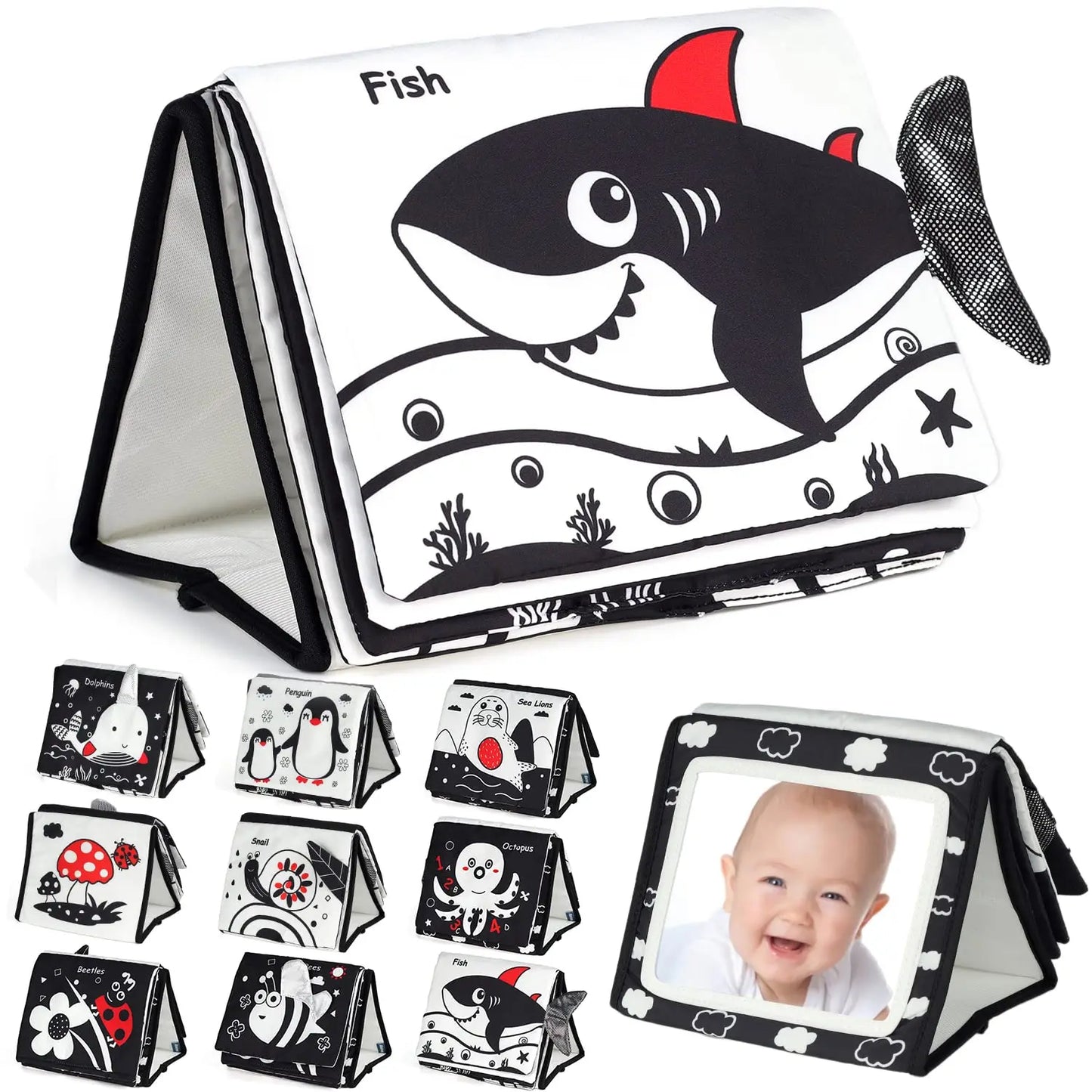 Tummy Time Mirror for Babies Black and White Toys Infants High Contrast Baby Toys For Newborn Baby Sensory Gift  0-12 Months