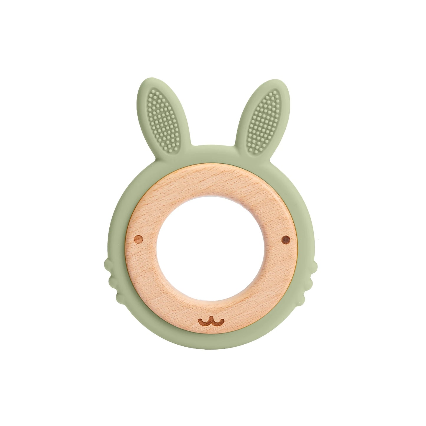 Silicone & Wood Baby Teether – BPA-Free Chewing Ring